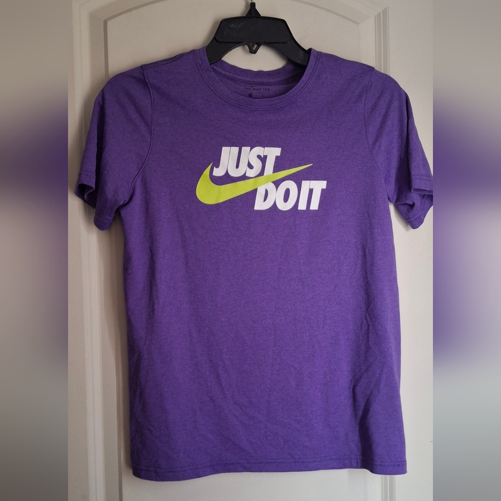 NEW Nike girls YS Purple/Green/White JUST DO‎ IT Dri-Fit Shirt Small Athletic
